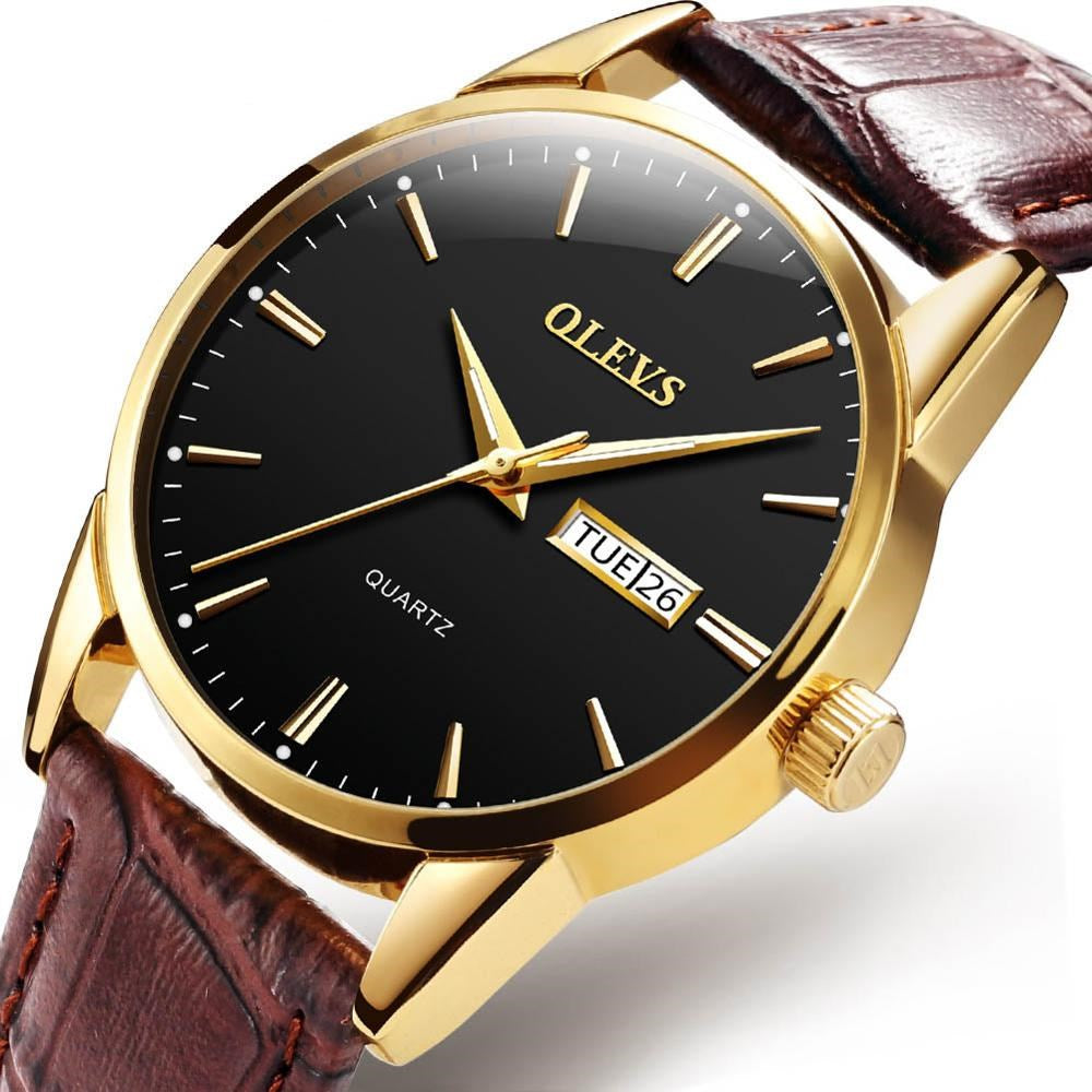 Men's Dual Calendar Quartz Watch — Leather Strap, 39mm