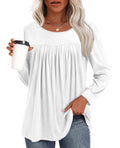 Addtoo Womens 2025 Casual Tunic Plus Size Tops Fall Long Sleeve Blouse Warm Pleated Flowy Tshirt Xlarge White