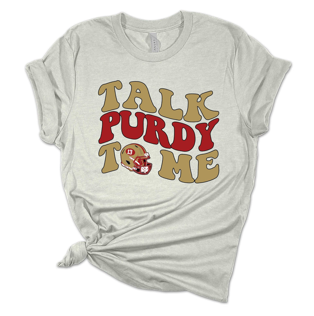 Women's "Talk Purdy to Me" Football Tee — Retro Style, Athletic Heather, 5XL