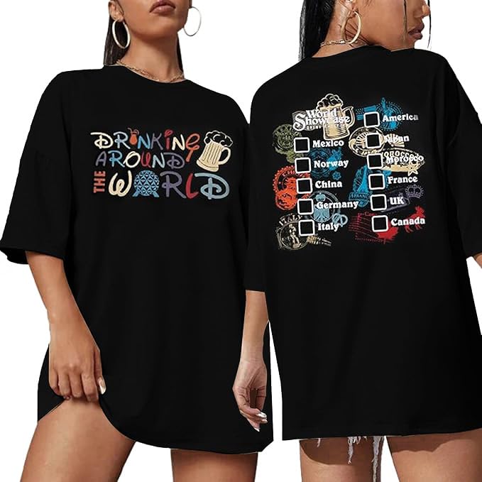 Around The World Shirt Women Magic Kingdom Tour Tshirt Funny Traveler Family Vacation Short Sleeve Top Black