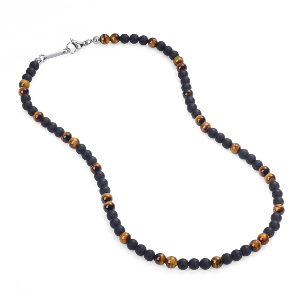 GAVU Matte Onyx & Tiger Eye Beaded Necklace — Men’s Crystal Necklace