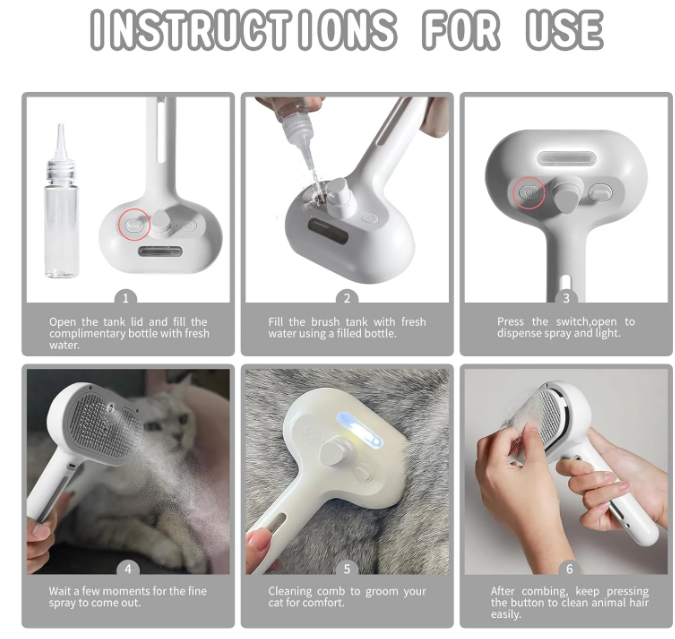 Pet Spray Grooming Brush — Built-In Water Tank for Cats & Dogs