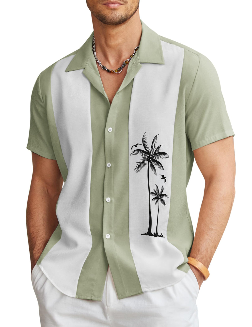 COOFANDY Vintage Bowling Shirt — Cuban Collar, Retro 1950s Style