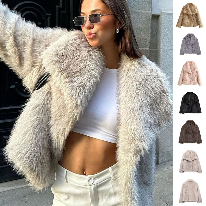 Women's Thickened Plush Lapel Coat — Warm Winter Outwear, 8 Colours