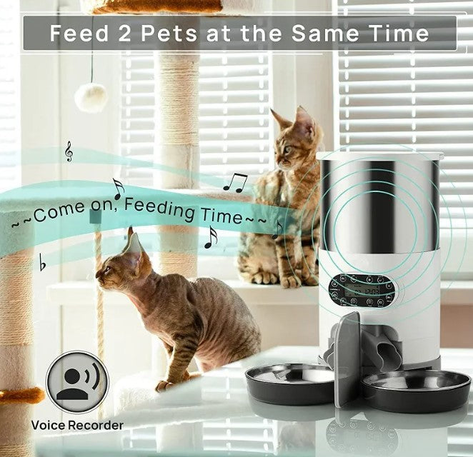 Automatic Pet Feeder — Dual Meal Dispenser with Voice Recording