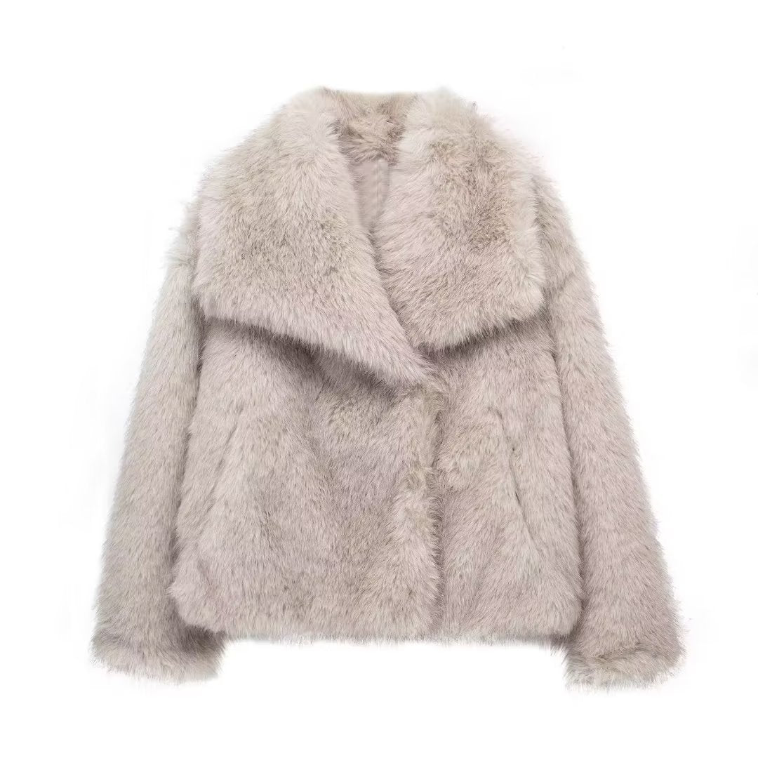 Women's Thickened Plush Lapel Coat — Warm Winter Outwear, 8 Colours