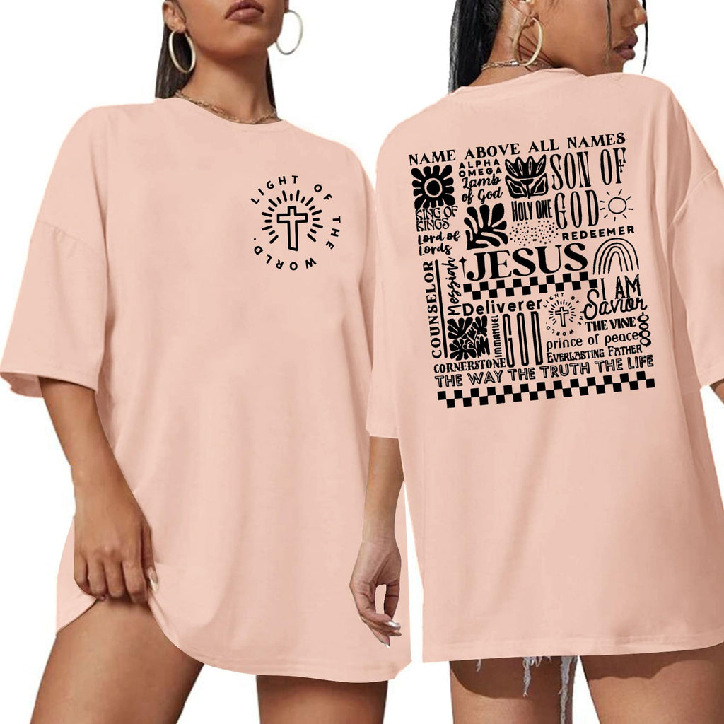 Christian Oversized Faith T-Shirt — Jesus Inspirational Print, Pink
