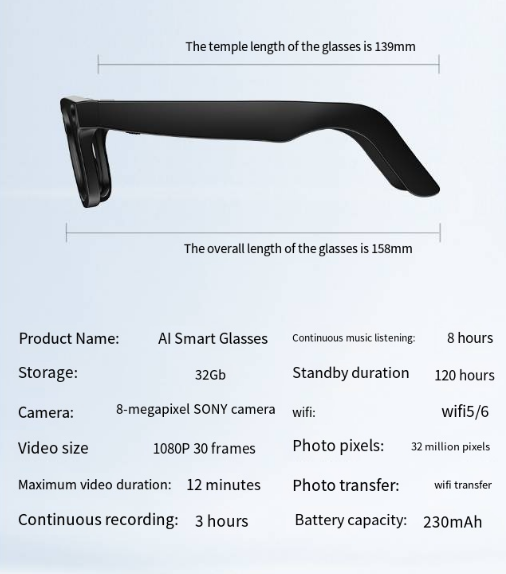 AI Camera Smart Glasses — HD Video, Voice Calls & Translation