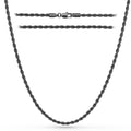 RTZN® Black Rope Chain Necklace — 3mm Stainless Steel, 24"