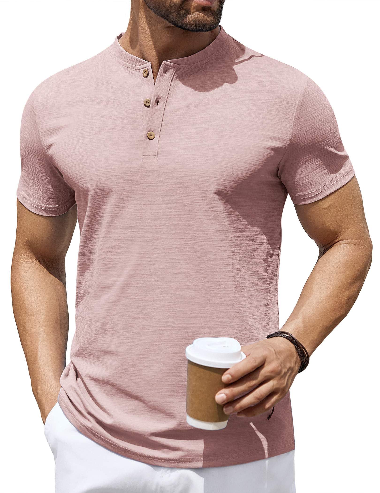 COOFANDY Men's Henley Stretch T-Shirt — 3-Button, Breathable