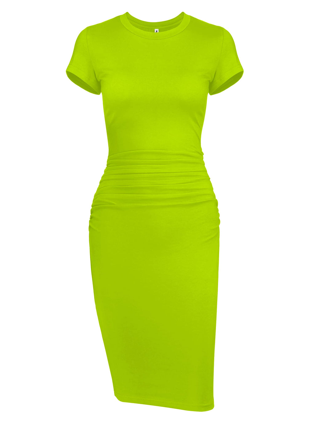 Ruched Bodycon T-Shirt Midi Dress — Cotton Blend, Short Sleeve