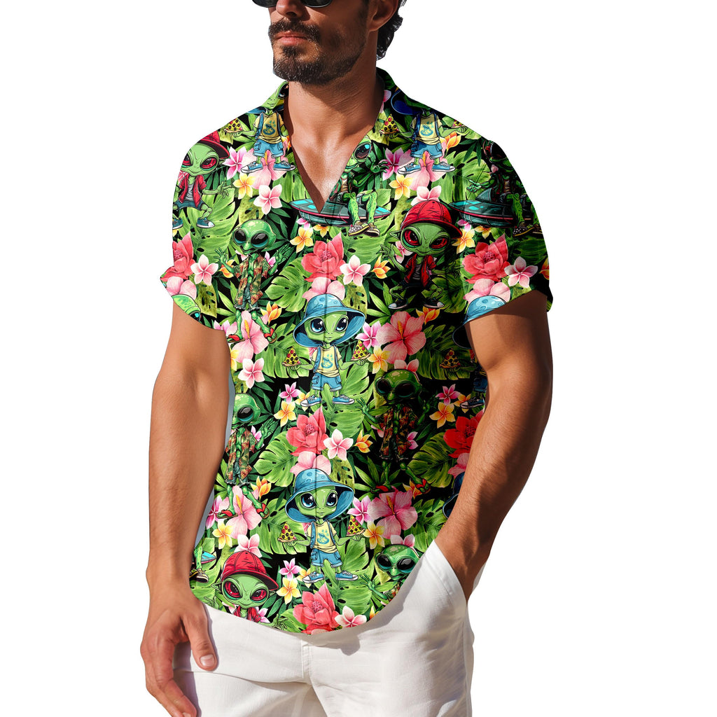 Men's Hawaiian Beach Shirt — Novelty Print, Short Sleeve, Button-Down