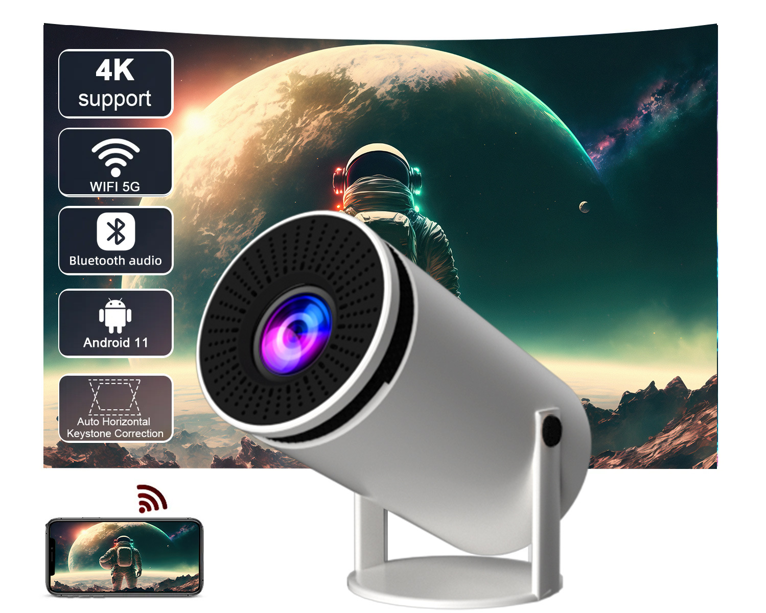 HY300 Smart Home Projector — 720P HD, Android, Plug & Play