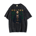 BANB Jungkook Golden Photo Print Tee — K-Pop Merch, Distressed Cotton, Black