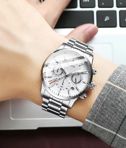Men's Sport Quartz Watch — 45mm Mineral Glass, 8 Colour Options