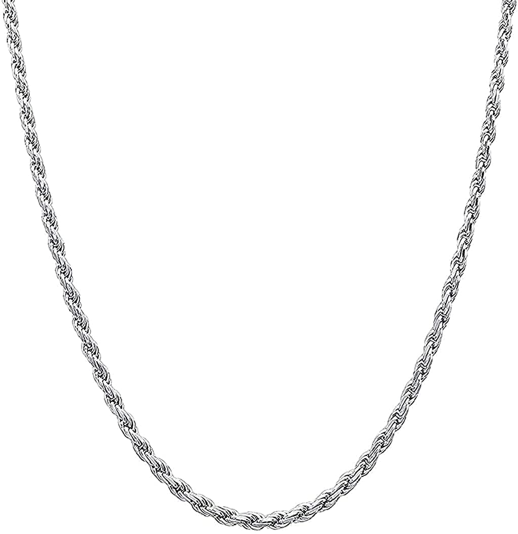 Verona Jewelers Sterling Silver Diamond-Cut Rope Chain Necklace 2MM 2.5MM 3MM- 925 Braided Twist Italian Necklace (24 2MM)