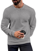 Men's Casual Long Sleeve Jacquard Knit T-Shirt — Stretchy, Spring/Autumn