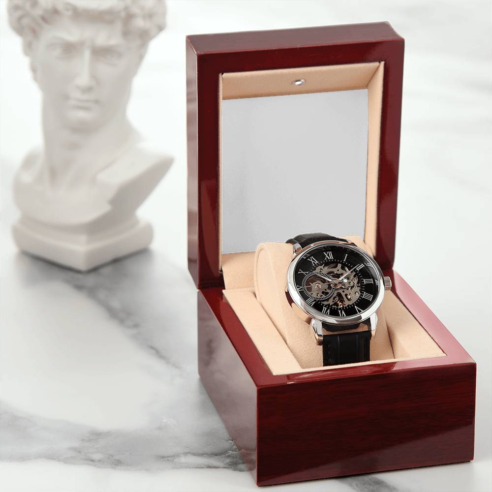 Men's Openwork Automatic Watch — Genuine Leather Strap, 3 ATM