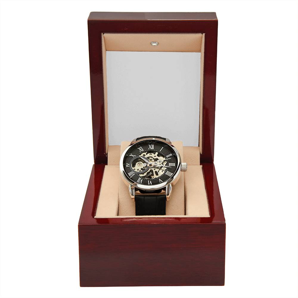 Men's Openwork Automatic Watch — Genuine Leather Strap, 3 ATM