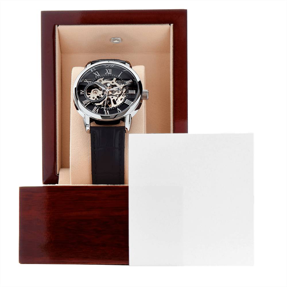Men's Openwork Automatic Watch — Genuine Leather Strap, 3 ATM