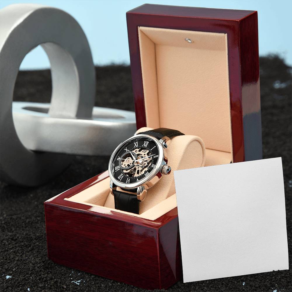 Men's Openwork Automatic Watch — Genuine Leather Strap, 3 ATM