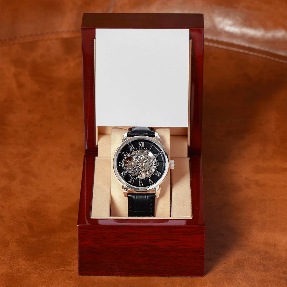 Men's Openwork Automatic Watch — Genuine Leather Strap, 3 ATM