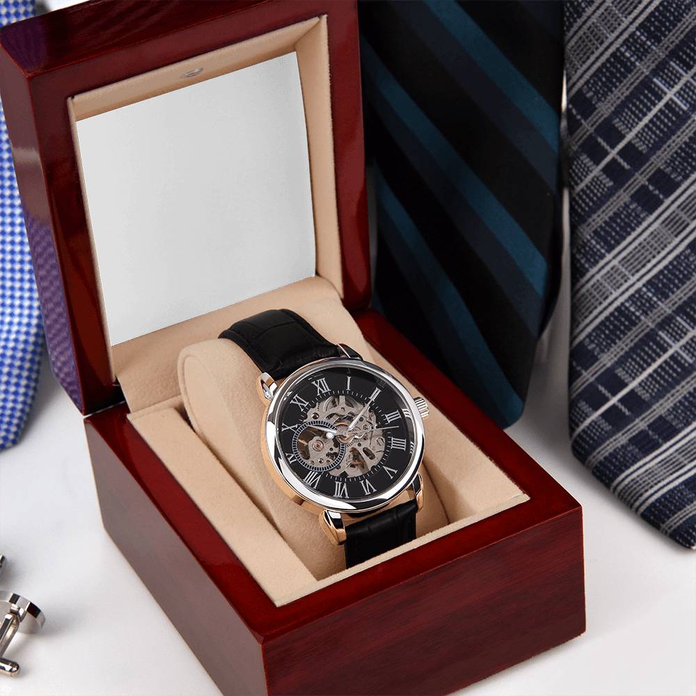 Men's Openwork Automatic Watch — Genuine Leather Strap, 3 ATM