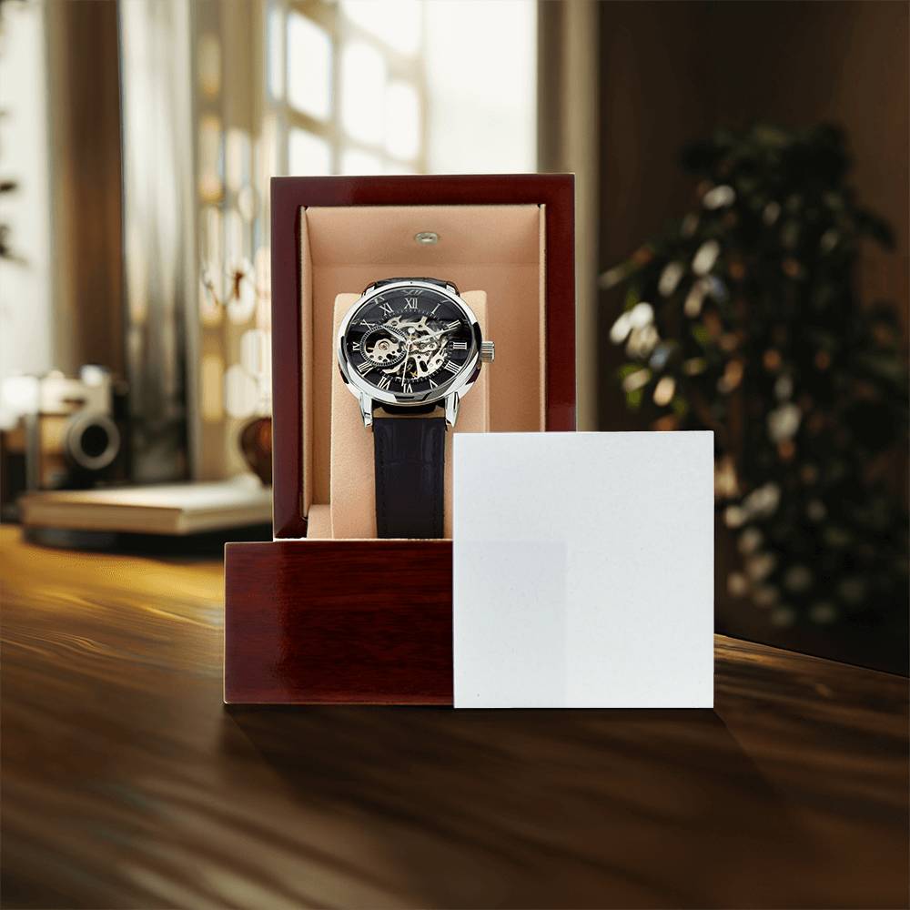 Men's Openwork Automatic Watch — Genuine Leather Strap, 3 ATM