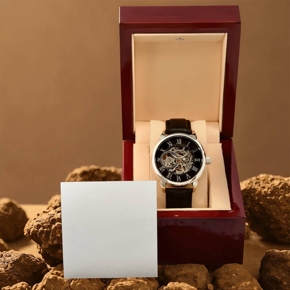 Men's Openwork Automatic Watch — Genuine Leather Strap, 3 ATM