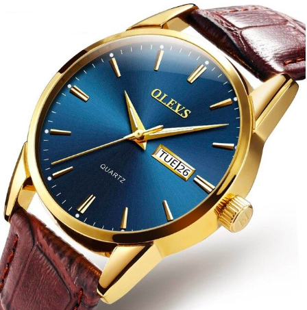 Men's Dual Calendar Quartz Watch — Leather Strap, 39mm