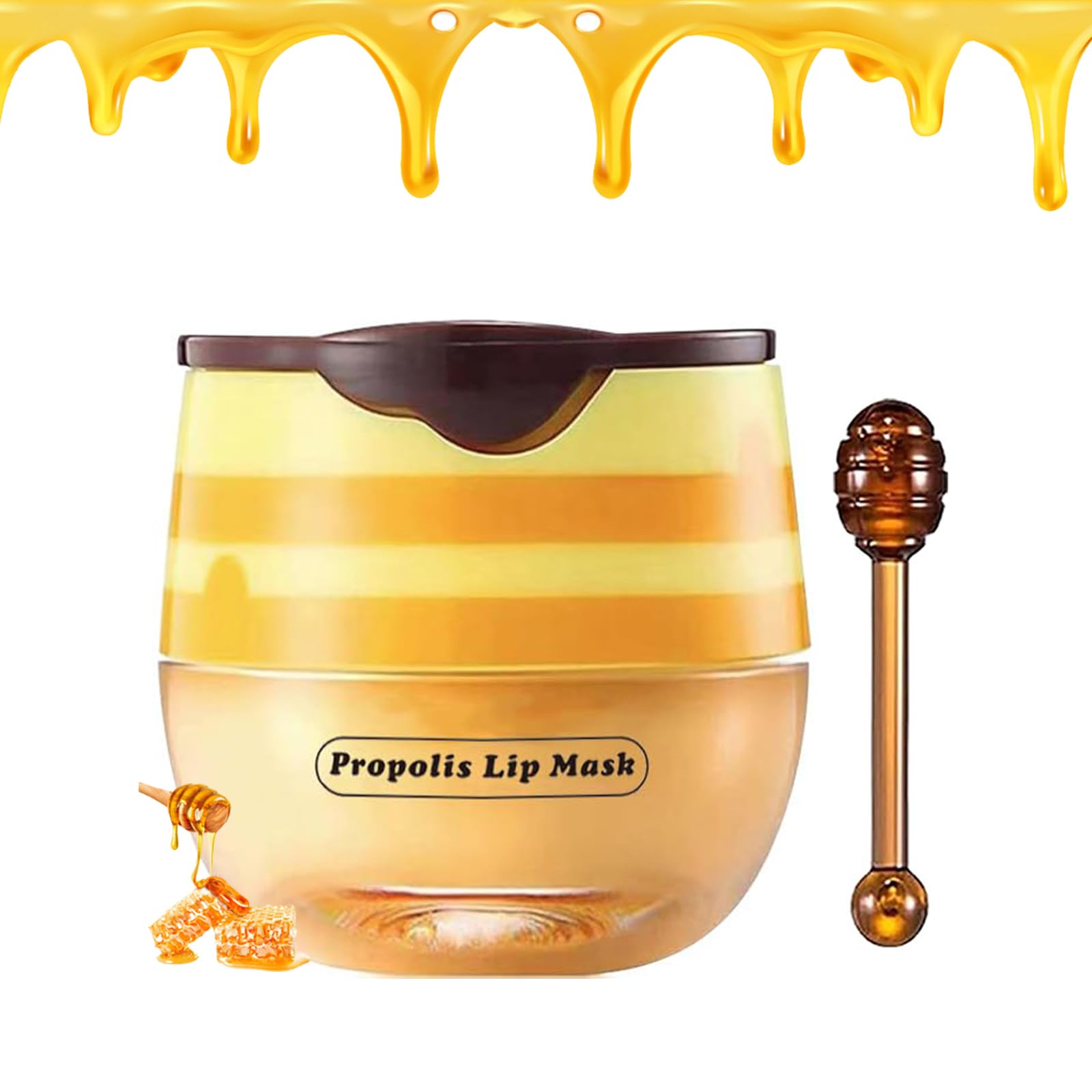 TIRDET 1 PCS Bee Lip Balm Honey Pot Exfoliating Honey Bee Lip Balm Sleeping Lip Mask Overnight with Sticks Honey Pot Lip Balm Prevention Dry Hydrating and Crack Lip Scrubs