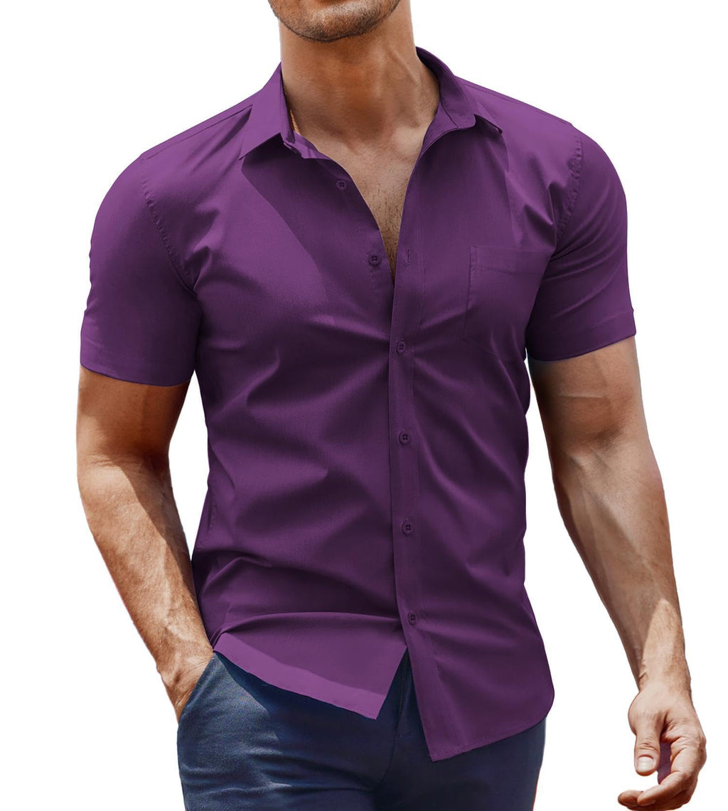 COOFANDY Men's Short Sleeve Dress Shirt — Cotton Blend, Chest Pocket